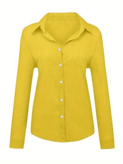 Livano Linnen Blouse Dames - T-Shirt - Polo - Overhemd - Shirt - Zomer - Ibiza Stijl - Geel - Maat S