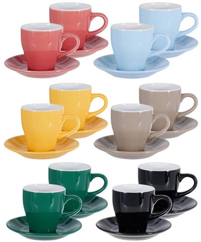 Excellent Houseware Koffie kopjes met schotel - set van 12x - kleurenmix - 240 ml - koffiekopjes - keramiek