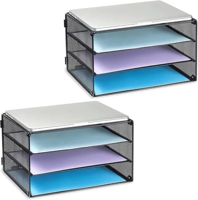 Brievenlade Organizer - Papier Opslag - Bureau Organisatie - 3 Laags Ontwerp - 33x23x19 cm - Zwart