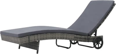 Ligstoel met wielen - Relaxstoel buiten - Zonnebaden ontspannen - Verstelbare rugleuning - Inclusief kussen - Antraciet