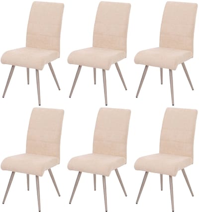 Set van 6 eetkamerstoelen MCW-G55, keukenstoel fauteuil, geborsteld roestvrij staal stof/textiel chenille Oeko-Tex ~ crème