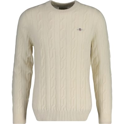 Gant Trui Preppy Cable Knit Lambswool Crew Neck Cream / male