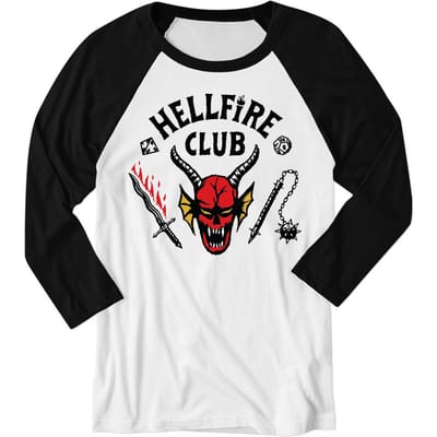 Stranger Things Hellfire Club Unisex Raglan T-Shirt Met Lange Mouwe - Wit / Marineblauw - S
