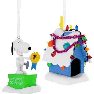 Hallmark Storied Moments PEANUTS Ornaments - Set of 2 - SNOOPY & Doghouse