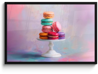 Poster in lijst - Fotolijst 90x60 cm - Posters - Macarons - Schaal - Pastel - Kleurrijk - Posterlijst zwart - Decoratie - Wanddecoratie woonkamer - Muurdecoratie slaapkamer