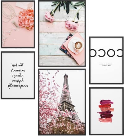 Poster Set - Wanddecoratie Set - Woonkamer Inrichten - Afgestemde Motieven - 2x A3 4x A4 - Roze