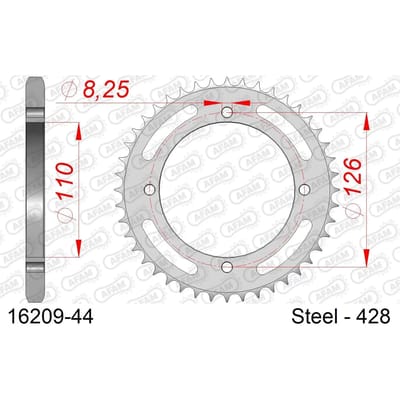 Stalen tandwiel Afam 428 44 dents