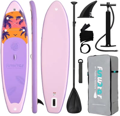 FUNWATER SUPFW55C – Opblaasbare SUP plank paars 335x83x15 cm – stabiel, max 180 kg – compleet met peddel & pomp
