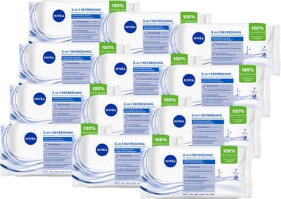 NIVEA Reinigingsdoekjes Mini Verfrissend - Gezichtsreiniging - Make-up Remover - Vakantie mini's - Voordeelverpakking - 12x7 stuks