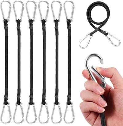 Spanbanden met Haken - Elastische Spanners - Lading Zekeren - Roestvrije Karabiners - 6 Stuks 50cm - Zwart
