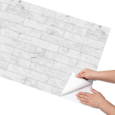 Coloray Meubel Wrap Folie - Wit Meubelfolie - 65x130 cm - Decoratiefolie Zelfklevend Marmeren bakstenen - Meubelfolie Zelfklevend - Minimalist Meubelfolie - Wrapfolie Keuken - Wanddecoratie - Texturen
