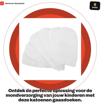 Dailygoods- Gaasdoek 6 Stuks - Elastische Vingerborstel - Tandenborstel voor Baby's - Veilig Katoen - Zacht en Comfortabel - Hoge Elasticiteit - Vingertandenborstel