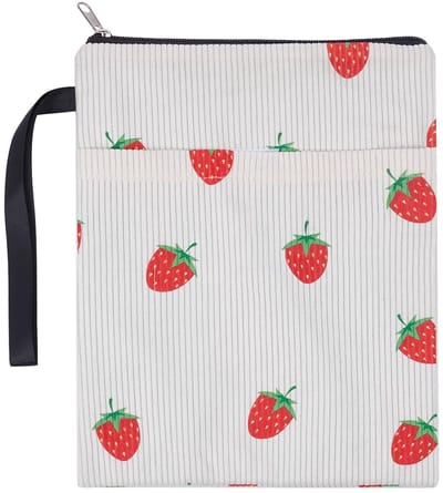 Dailygoods- Boekhoes Aardbeienpatroon - Corduroy - Wasbaar - Rits