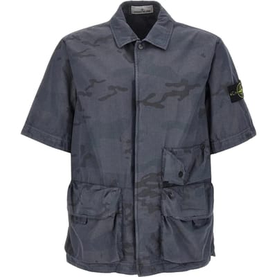 Stone Island Camouflage Print Multi-Pocket Zijsplit Korte Mouw Shirt Heren shirts L1S151100024S00E9-V002D XL gray