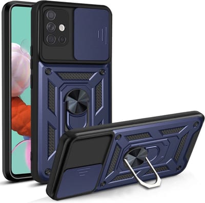 Coverup Hoesje - Geschikt voor Samsung Galaxy A51 Hoesje - Coverup Armor Ring Kickstand Back Cover met Camera Shield - Blauw