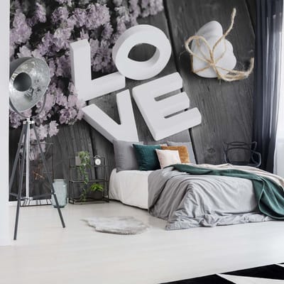 Fotobehang - Vlies Behang - Love - Hartje - Bloemen - 416 x 290 cm