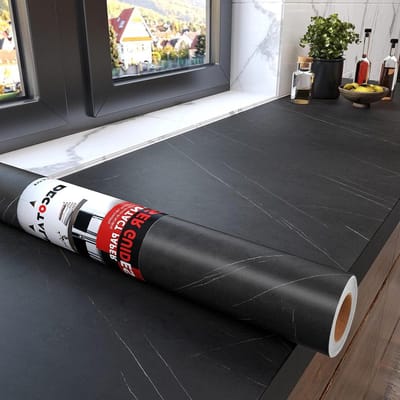 Meubelfolie Zwart Marmer 90 x 300 cm - Zelfklevende Plakfolie voor Keuken en Meubels