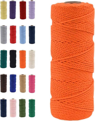 Natuurlijke Katoenen Macrame Touw van 100m in Oranje, Perfect voor DIY Projecten, Macrame Kunst en Cadeauverpakking