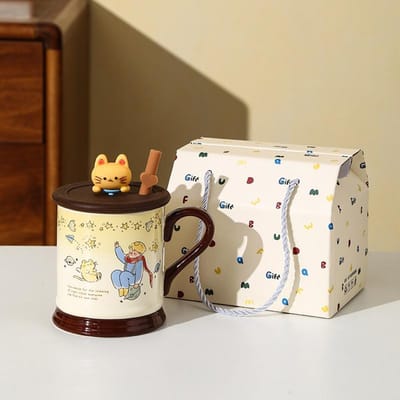 Sterprins Keramische Mok met Deksel Mooch Vakantie Souvenir Hoog Mooi Kinderen Plezier Waterbeker Koffiekop Opening Cadeau