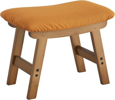 Voetkruk, Ottomaanse voetsteun, bamboe voetkruk onder bureau, kleine kruk voor woonkamer, slaapkamer en keuken (bruine poten - oranje kruk oppervlak)