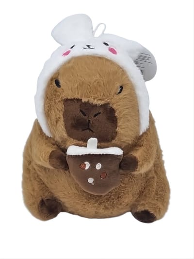 Happy Trendz® Capibara | 20 cm | Rabbit Konijn muts | Kastanje in hand | Cute