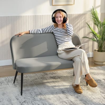 MIVRAY Zitbank 127 x 63 x 84,5 cm - 2-Zits Met Ergonomische Rugleuning En Hoge Poten - Voor Woonkamer Of Slaapkamer - Metaal Grijs