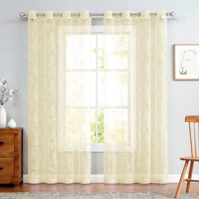 Transparante Lace Gordijnen - Set van 2, Doorzichtig Gordijn voor Woonkamer, Eetkamer en Slaapkamer - Beige 150 x 245 cm