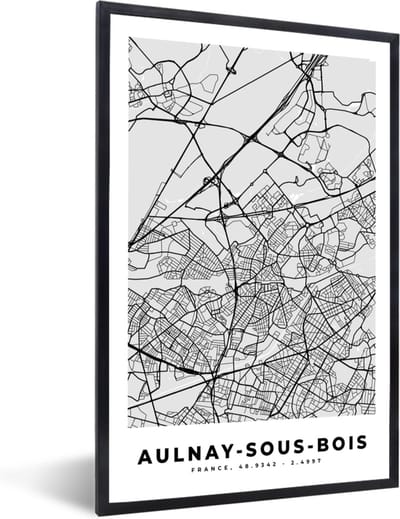Fotolijst incl. Poster - Kaart - Stadskaart - Aulnay-sous-Bois - Plattegrond - Frankrijk - 40x60 cm - Posterlijst
