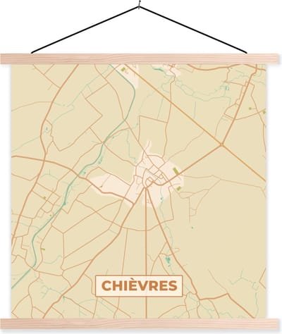 Posterhanger incl. Poster 40x40 cm - Schoolplaat - België - Stadskaart - Plattegrond - Kaart - Chièvres - Textielposter - Blanke latten - Stadskaart