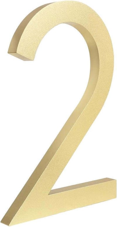 Gouden huisnummer 2 - 10 cm hoog - Aluminium - Goud Modern Huisnummer - Goud Huisnummer - Huisnummer Gold - Gratis verzending - 100mm hoog
