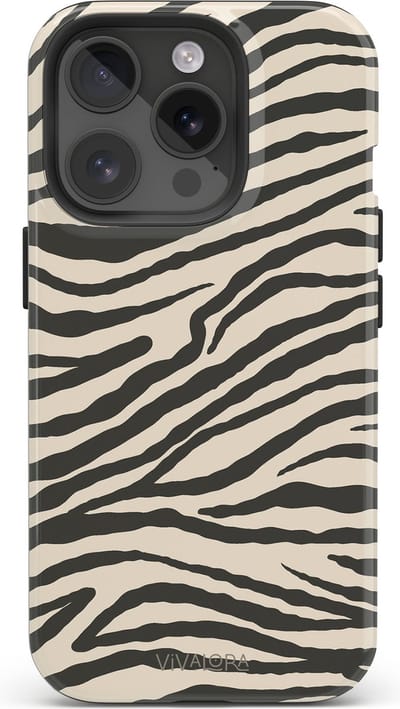 VivaLora Tough Telefoonhoesje iPhone 14 Pro met MagSafe - Wild Lines Zebra Print - 2-in-1 Phone Case - Hard Case & Siliconen Backcover - Extra Bescherming - Shockproof Cover - Zwart/Wit Zebraprint