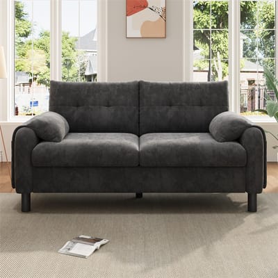 YEHTOKHOME Moderne 2-zitsbank, comfortabele gestoffeerde bank van chenille met dikke kussens en zijvakken, comfortabele bank voor woonkamer, slaapkamer, klein appartement, gestoffeerde meubels in Scandinavische stijl, grijs
