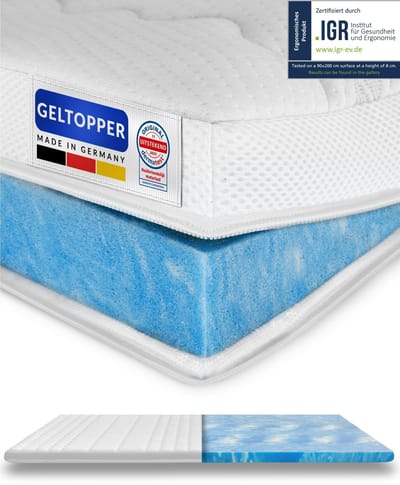 AM Qualitätsmatratzen Premium Plus Gelschuim Topper 80x200cm (SG50) - Premiumhoogte 8 cm - Kwaliteit Made in Germany - Memory foam mattress topper 80 x 200 8cm - Afneembare en wasbare tijk
