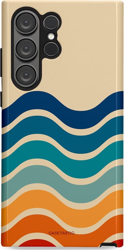 Casetastic hoesje geschikt voor Samsung Galaxy S23 Ultra - Dubbellaagse bescherming - Nostalgische golven - Fashion Case - Zand Petrol Rood Oranje