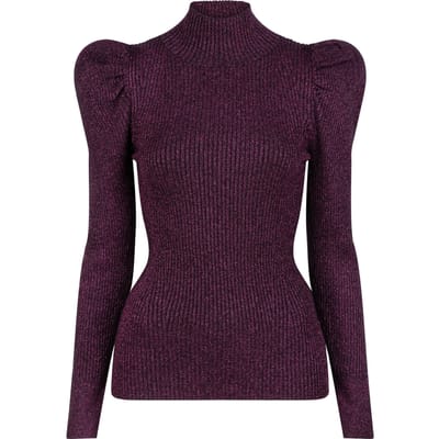 EsQualo Sweater Mock Neck Lurex Black / Pink Maat: S | Sweaters Outlet | Dames | Paars