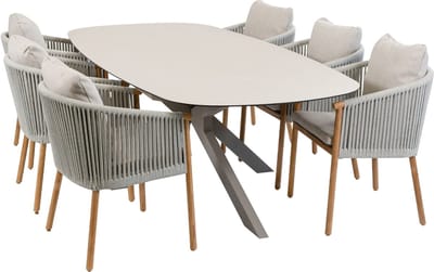 7-delige tuinset | 6 Es Vedra tuinstoelen (Teakhout) | Tuintafel Malaga 240x115cm (Camel)