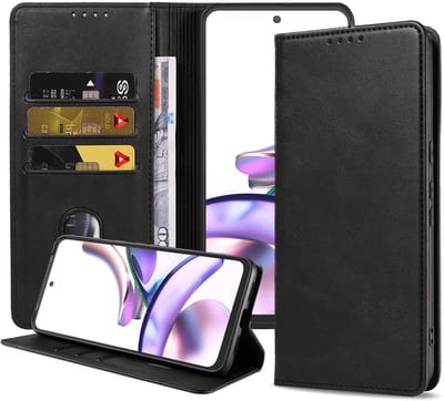 Smartphonica Telefoonhoesje Geschikt voor Motorola Moto G13 Kunstleer met Magnetische sluiting en Pasjeshouders Bookcase met Klepje - Zwart geschikt voor Motorola Moto G13