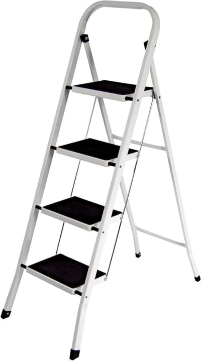 VIN® Huishoudtrap 4 Treden - Keukentrapje Basic Inklapbaar – Keukentrap Anti-slip – Trapladder - Opstapje – Vouwladder– Ladders – Keukentrap - Wit