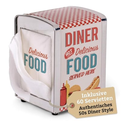 NTH products- Servethouder Retro Design - Servettenhouder - Servet Dispenser - Metalen Houder - 14,5 x 10,5 x 9,5 cm - Authentiek Amerikaans Dinergevoel - Servetdispenser