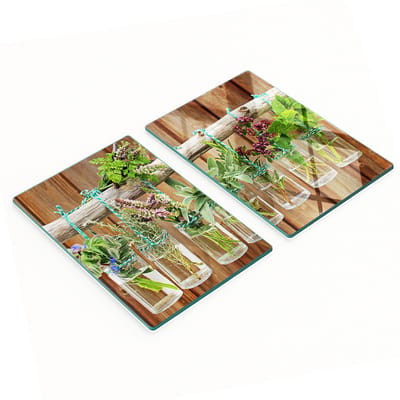 Glazen snijplanken met kruidenpotjes, afbeelding 2x40x52 cm