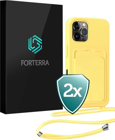Hoesje Geschikt voor iPhone 16 Pro Pashouder Case Siliconen Hoes Met Koord - Hoes Geschikt voor iPhone 16 Pro Met Telefoonkoord Hoesje Back Cover Met Pasjeshouder - Geel - 2 PACK