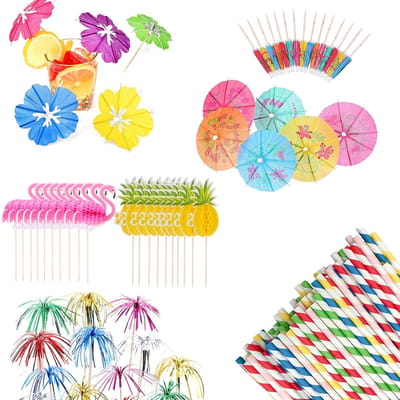 Dailygoods- Cocktailparasols 105 Stuks - Cocktailaccessoires - Vuurwerkspiesen - Rietjes - Flamingo/Ananas Sticks - Geschikt voor Feesten
