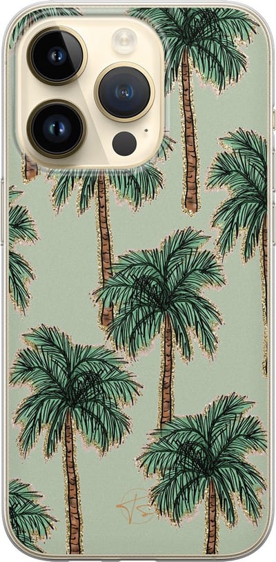Hoesje geschikt voor iPhone 14 Pro - Palmbomen - Soft Case - TPU - Natuur - Groen - Mooie Telefoonhoesjes