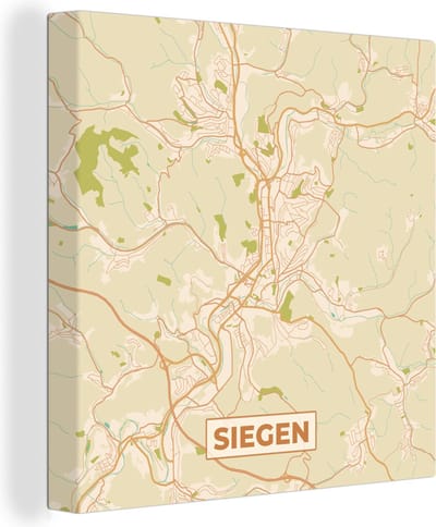 Canvas Schilderij Siegen - Plattegrond - vintage - Stadskaart - Kaart - 20x20 cm - Wanddecoratie