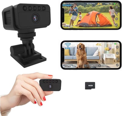 4K Mini Spy Camera met Nachtzicht en 64GB Geheugen - Draadloze Verbeterde Beveiligingscamera voor Binnen en Buiten