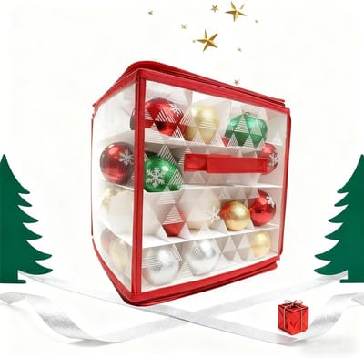 Famanu - Opbergbox voor kerstballen, opbergdoos voor kerstballen, opbergdoos voor kerstballen met handvat, kerstboomballen bewaren met deksel (B, 64)
