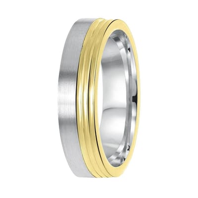 Lucardi Heren Vriendschapsring Bilbao - Ring - Vaderdag Cadeautje - Echt Zilver - Zilver en Goudkleurig