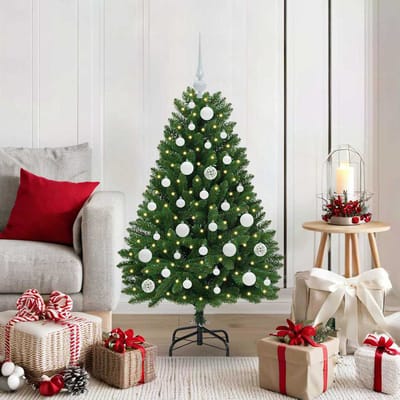 vidaXL - Kunstkerstboom - 120 - cm - 150 - LED's - Warmwit - PVC - en - Staal - Groen