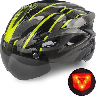 Fietshelm met Afneembare Veiligheidsbril en LED Achterlicht voor Volwassenen - CE-gecertificeerd en Instelbaar van 56 tot 62 cm