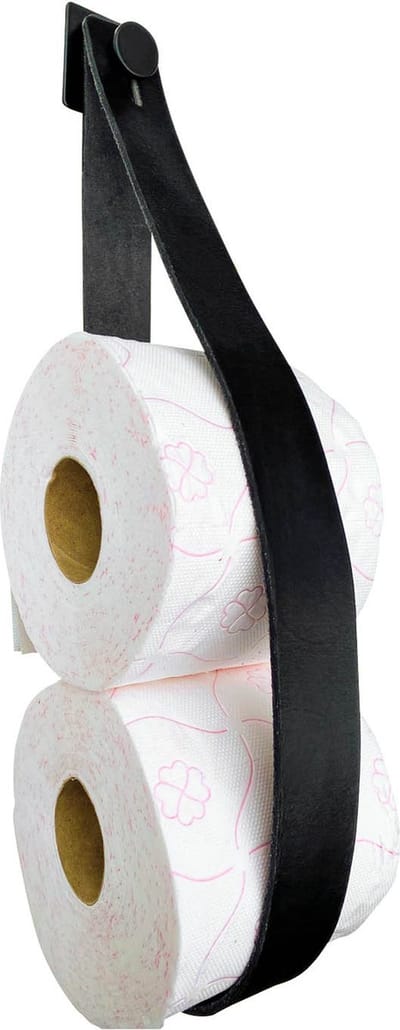 Luxe Leren toiletrolhouder - Zwart - Reserverolhouder - 100% Volnerfleer - hangend - zonder boren - WC Rol Houder - Closetrolhouder